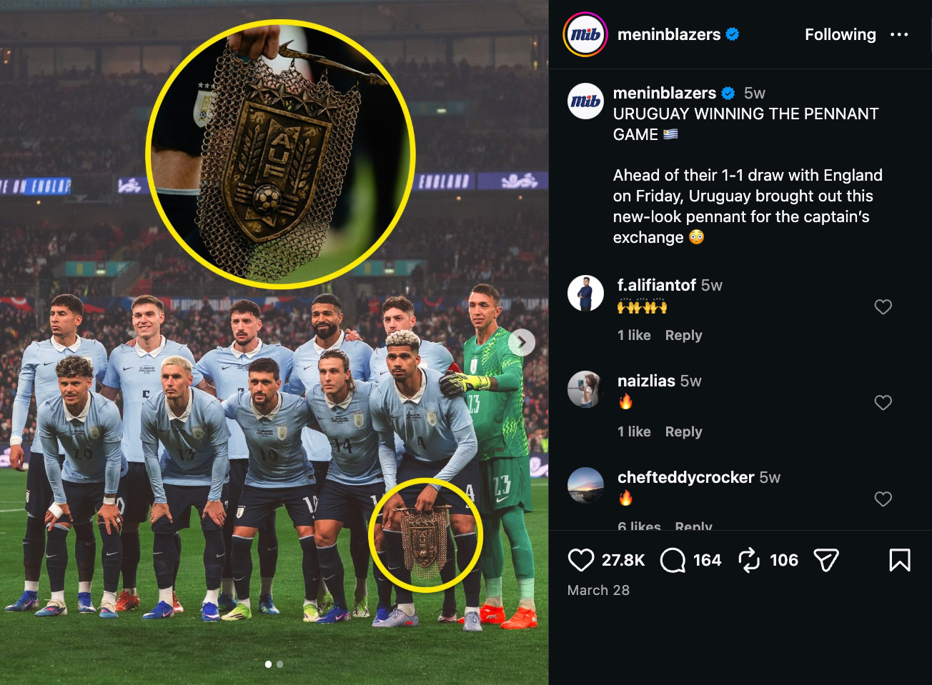 uruguay pennant stunt men in blazers